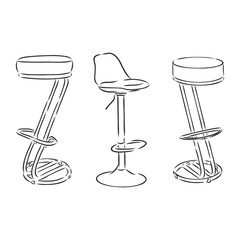 A set of bar chairs isolated on white background.Vector illustration in a sketch style. high bar stool vector sketch illustration