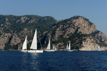 Yachts in the Aegean Sea near the Turkish city of Marmaris