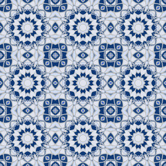 Creative color abstract geometric pattern in blue, vector seamless, can be used for printing onto fabric, interior, design, textile, pillow, tiles.