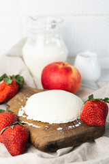 homemade natural cream cheese on a light background