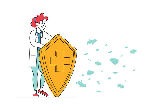 doctor holding shield protecting from germs clip art preview