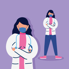female doctors with face masks characters