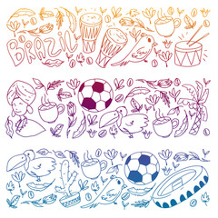 Rio de janeiro Brazil. Vector pattern with national symbols.