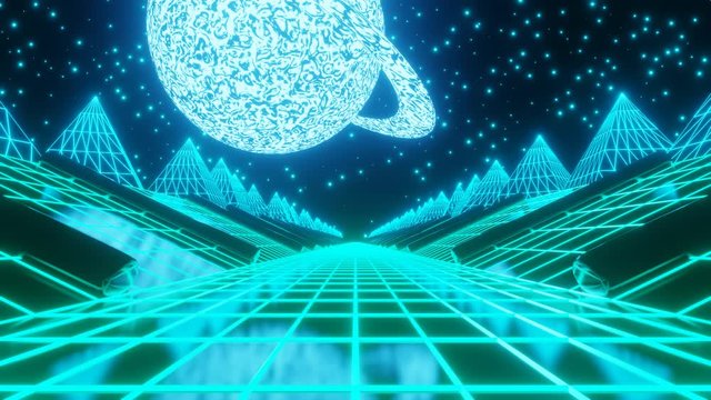 Synthwave sci fi landscape in seamless loop
