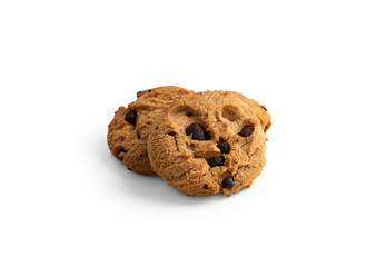 fresh chocolate chip cookie on white background