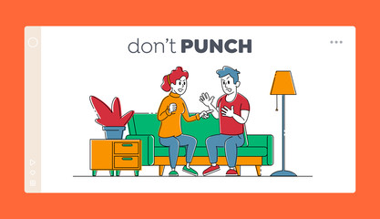 Divorce, Family Crisis and Conflict Situation Landing Page Template. Spouse Characters Quarrel. Sad Offended Married Couple Arguing, Disappointment and Fight. Linear People Vector Illustration