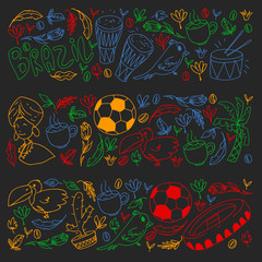 Rio de janeiro Brazil. Vector pattern with national symbols.