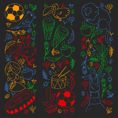 Rio de janeiro Brazil. Vector pattern with national symbols.