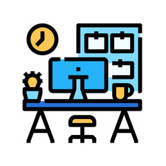 Computer on table icon for webpage, application, card, printing, social media, posts etc.