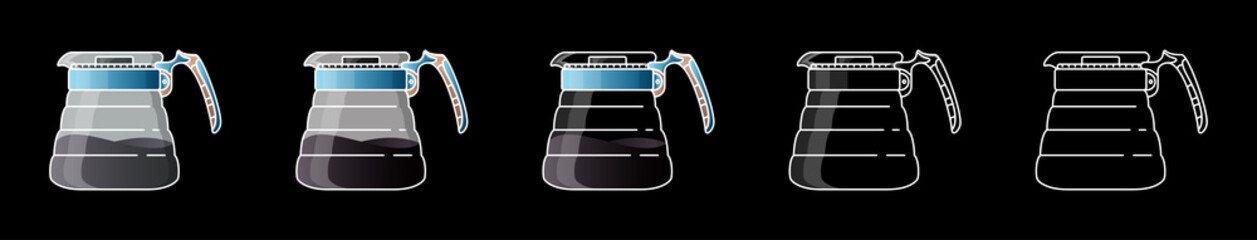 Coffee server with cap. Device for brewing coffee. For the menu, in the shop, bar. White line on black background
