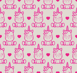 Vector line seamless texture unicorn with heart