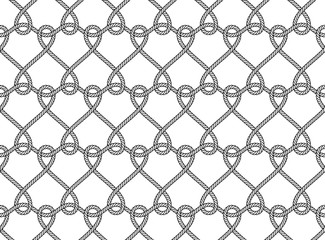 Vector ropes, fishing net, seamless. White background.