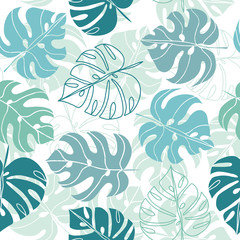 Tropical leaves seamless vector pattern © Elinnet