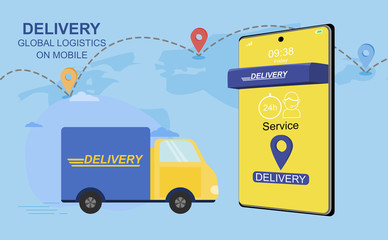 Online delivery service concept, online order tracking,Delivery home and office. City logistics. Vector illustration about delivery