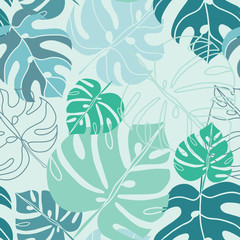 Seamless tropical pattern with monstera leaves