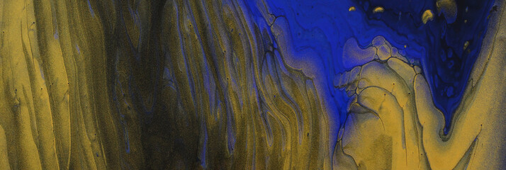 art photography of abstract marbleized effect background. Gold, black and blue creative colors. Beautiful paint