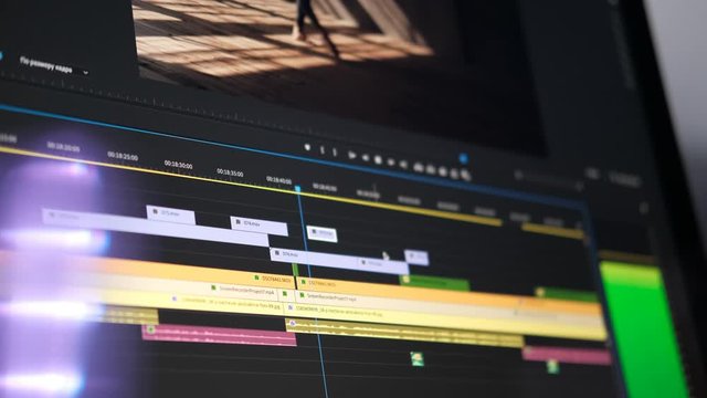 Work in the program for video editing on personal computer or laptop close up. Navigation in a computer program. Cursor movement. Work in the home office. Online courses on the Internet. Closeup 4K