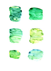 set blue green watercolor spot isolated