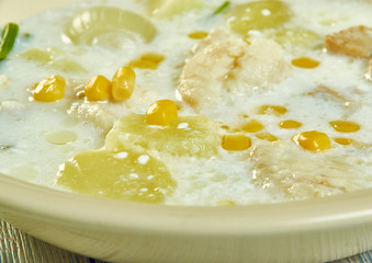 Seared cod with chowder sauce