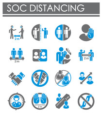 Social distancing related icons set on background for graphic and web design. Creative illustration concept symbol for web or mobile app