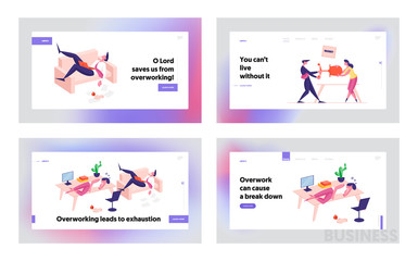 Obraz na płótnie Canvas Fight for Vacancy, Laziness Landing Page Template Set. Business Characters Pulling Office Chair Fighting for Vacant Work Position. Lazy or Tired People Sleep at Workplace. Cartoon Vector Illustration