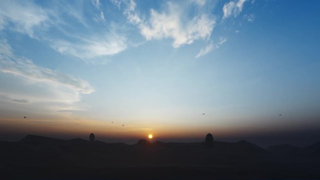 Far West Desert Landscape At Sunset, 3D animation background , 3d Cartoon 