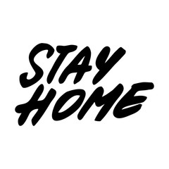Vector hand drawn lettering about coronavirus isolated on white background. Covid-19, Stay Home, work in home. Pandemic protection. Monochrome illustration quarantine in doodle style