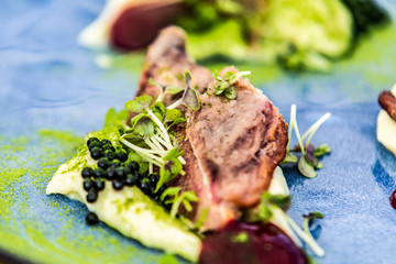 The food in the restaurant. Food styling and restaurant meal serving. Gourmet restaurant menu concept. Creative stylist restaurant