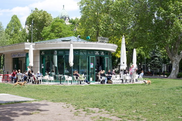 Round cafe in Budapest in the centre