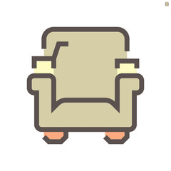 Theater chair vector icon design on white, 48x48 pixel perfect and editable stroke.
