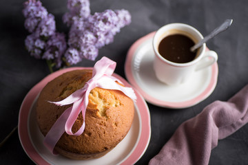 Homemade sponge cake with cream, flour, sugar, eggs and yeast. Delicious home made food.