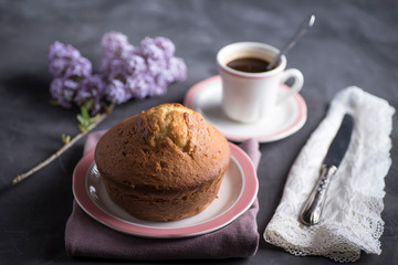 Homemade sponge cake with cream, flour, sugar, eggs and yeast. Delicious home made food.