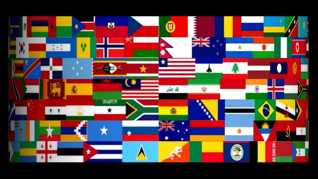 Flags of the world rotate. 3d animation. Unique video.