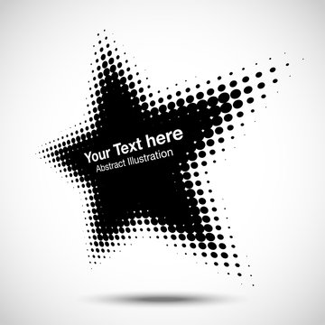 Halftone star perspective frame abstract dots logo emblem design element for technology, medical, treatment, cosmetic. Star border Icon using halftone circle dots raster texture. Vector.