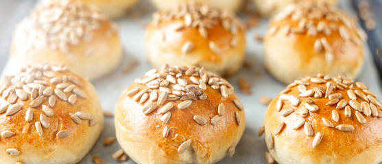 Hot fresh homemade buns. Close up