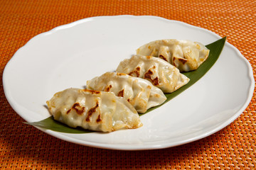 Traditional homemade chicken and vegtables gyozas