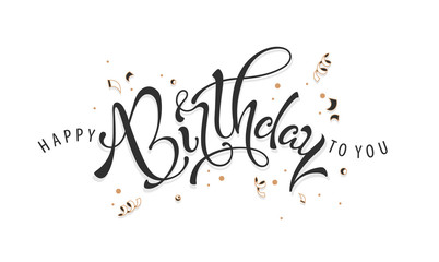 Hand drawn Happy birthday to you typography icon with glitter and sparkles. Hand sketched greeting lettering for poster, web design, banner, card, postcard, flyer, event icon logo or badge. Vector