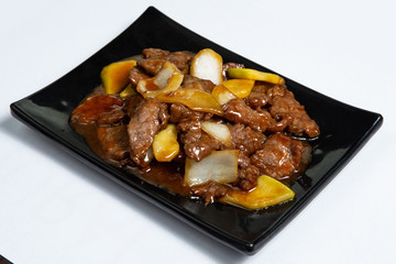 Fried beef with oyster sauce.