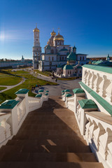 Fototapeta premium New Jerusalem monastery in the city of Istra (Moscow region, Russia). In the foreground is a picturesque stone staircase