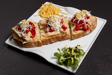Tasty open sandwich or toast with tuna