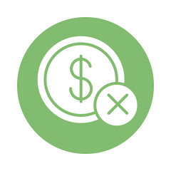 coin dollar with x symbol block style