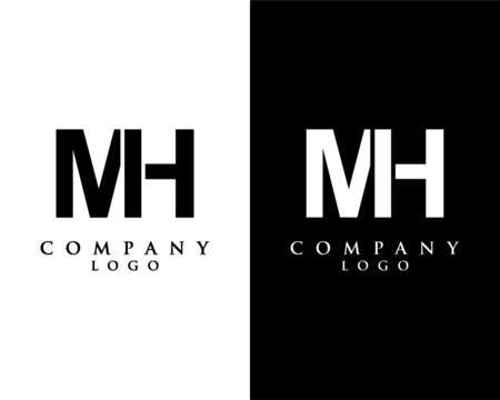 MH, HM letter logo design vector black and white color background