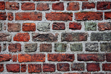 Old red cracked brick wall texture. Surface and backound for web design.