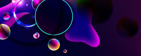 Vector stock illustration 3d futuristic neon space background with planets and geometric elements abstraction