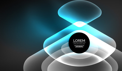 Glowing neon shiny transparent abstract geometric shapes with light effects. Techno futuristic vector abstract background For Wallpaper, Banner, Background, Card, Book Illustration, landing page