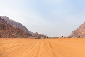 Sand-dunes and rocks in Wadi-Rum desert, Jordan, Middle East