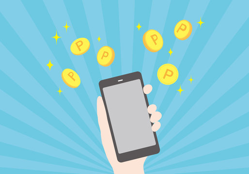 スマホでポイントをゲットしているイラスト