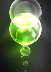 Glowing neon shiny transparent bubbles, glass circles or bio cell concept. Techno futuristic vector abstract background For Wallpaper, Banner, Background, Card, Book Illustration, landing page