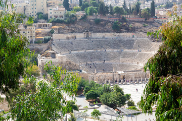 View of the Roman Theater and the city of Amman, Jordan 