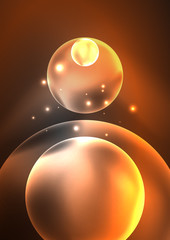 Glowing neon shiny transparent bubbles, glass circles or bio cell concept. Techno futuristic vector abstract background For Wallpaper, Banner, Background, Card, Book Illustration, landing page